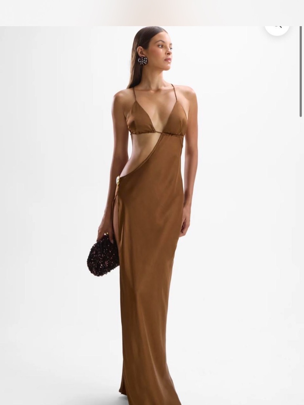 Brown Cutout Maxi Dress with Plunge Neckline